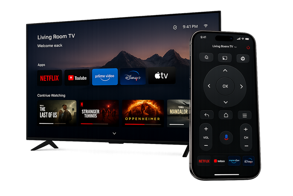 RemoteWave app controlling a smart TV from a phone