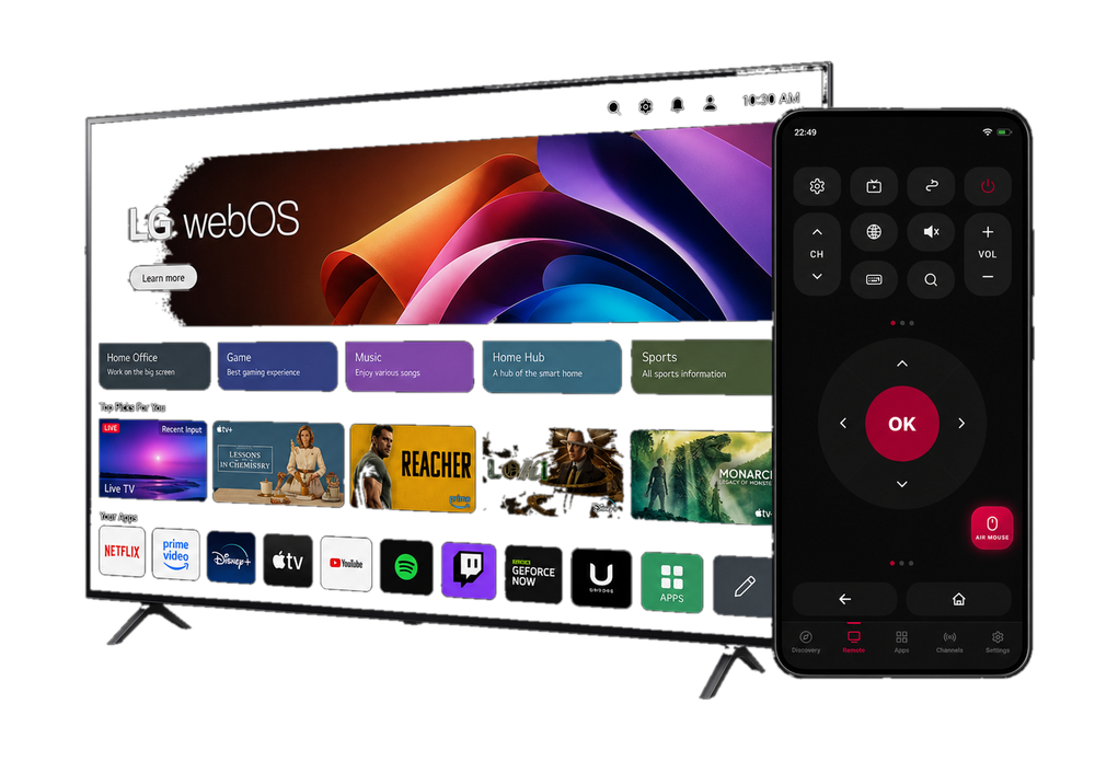 RemoteWave app controlling an LG webOS smart TV
