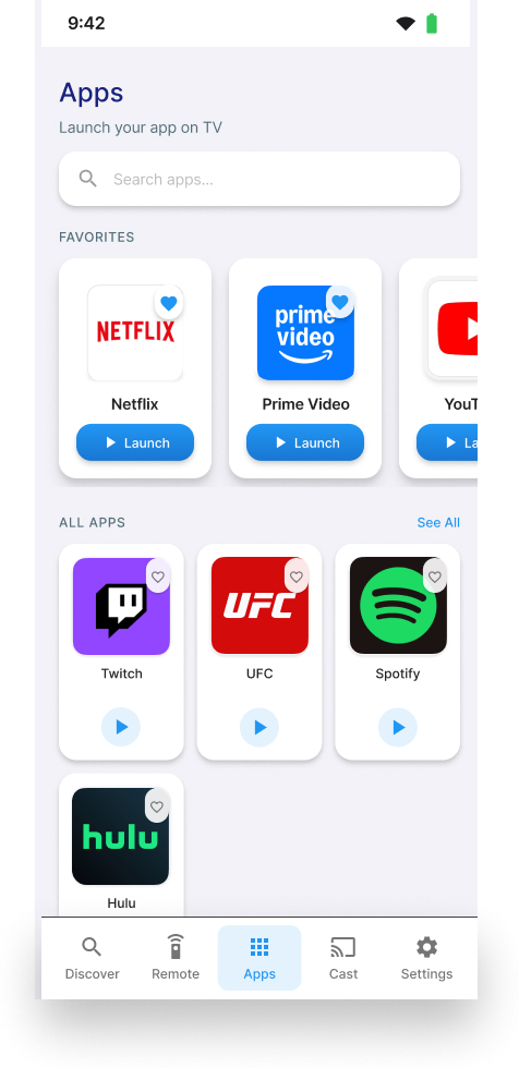 RemoteWave app launcher screen for Android TV