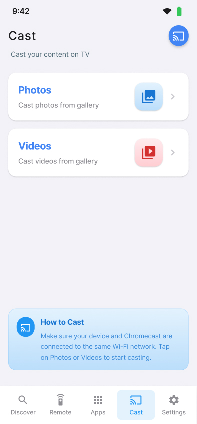 RemoteWave casting screen for Android TV and Chromecast