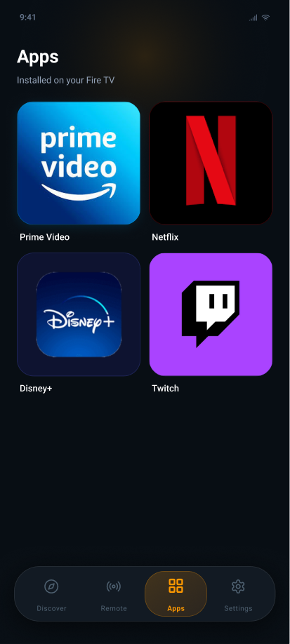 RemoteWave app launcher screen for Fire TV