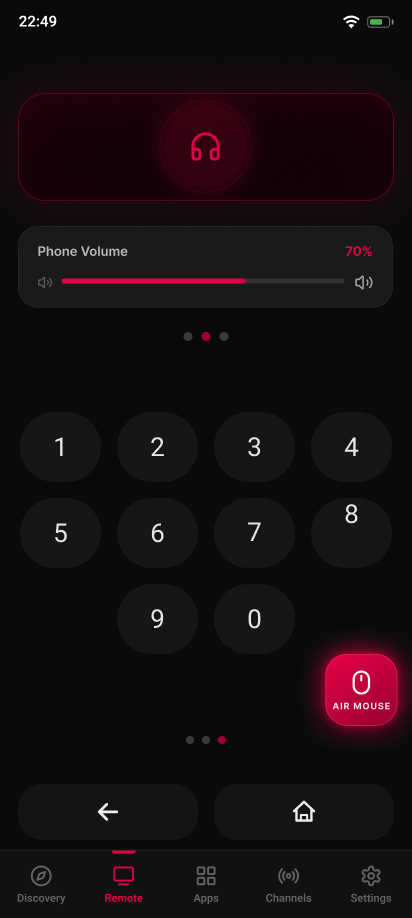 RemoteWave private listening and dial pad screen for LG TV
