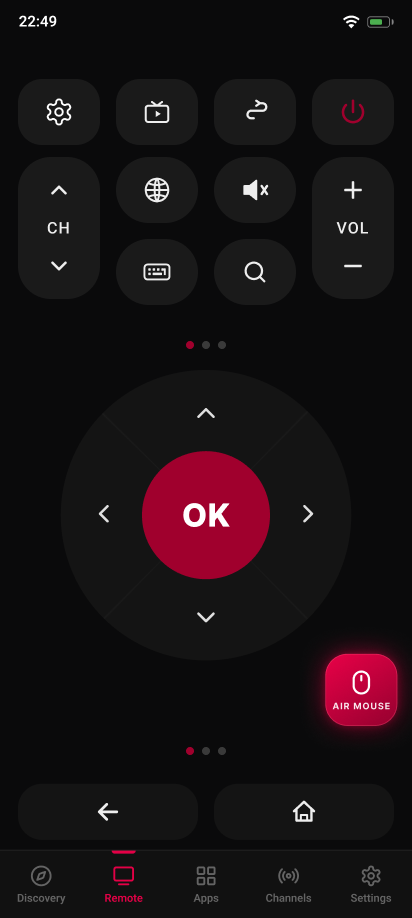 RemoteWave remote control screen for LG TV