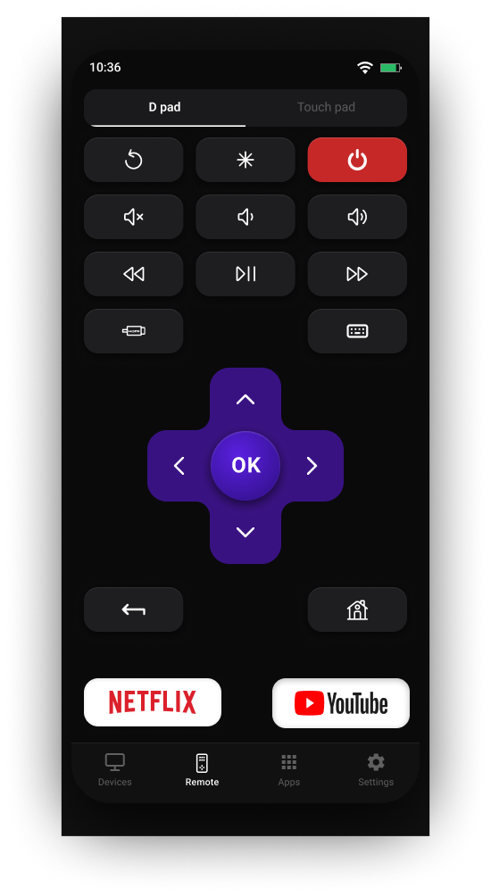 RemoteWave D-pad remote screen for Roku