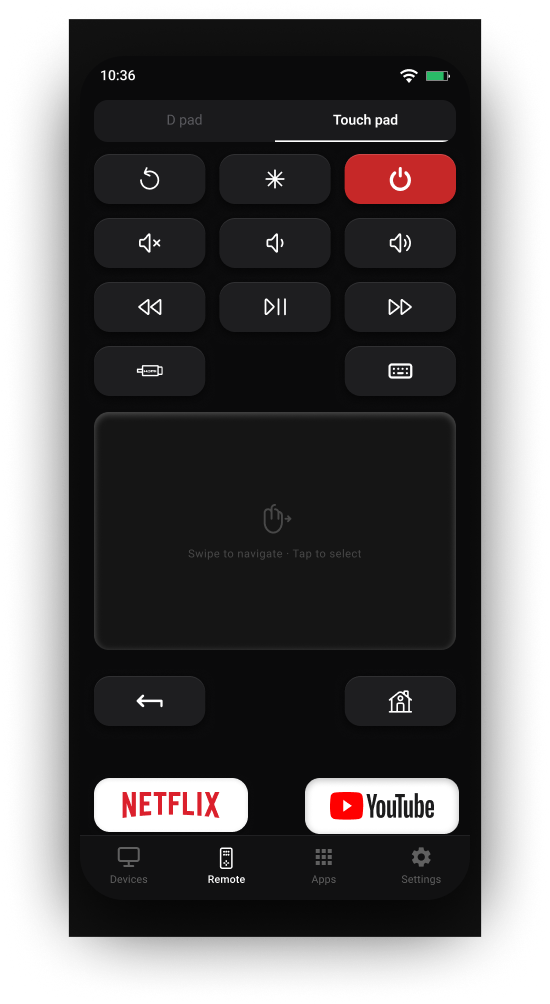 RemoteWave touchpad screen for Roku